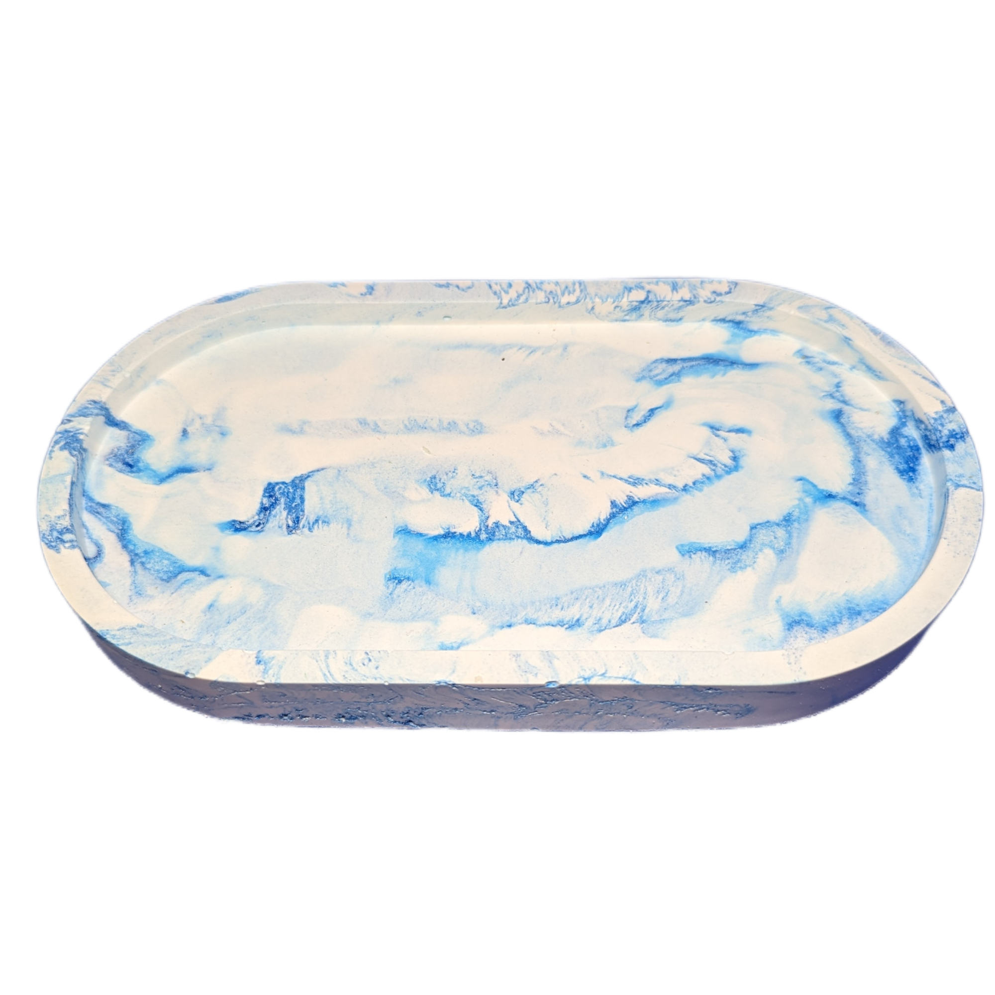 Dekoratives Ovales Tablett in Blau Marmoriert